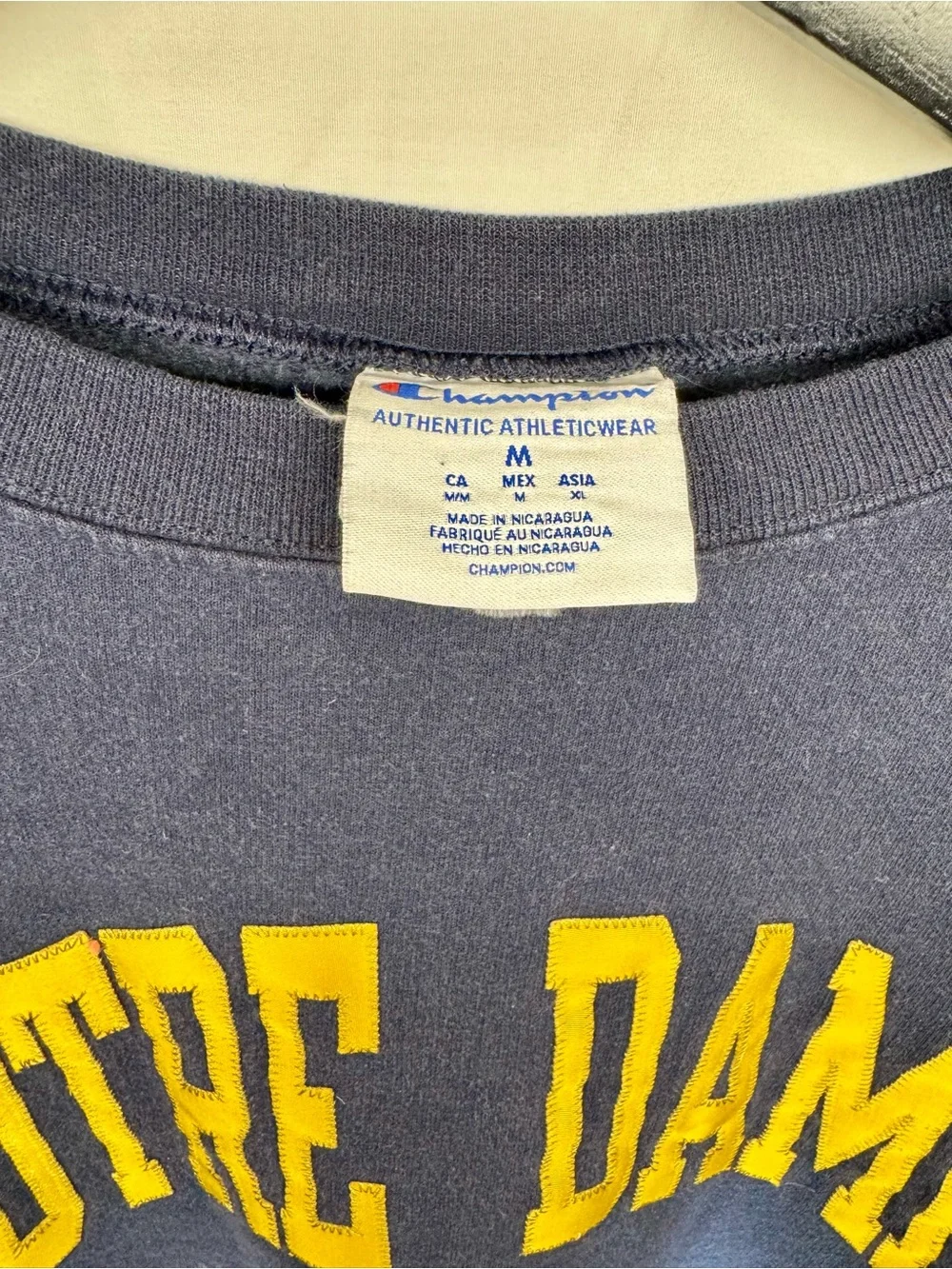 Champion Navy Crewneck Sweatshirt with Gold Notre Dame Arch